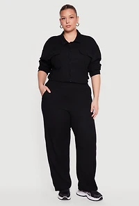 Plus Textured Knit Button Front Shirt