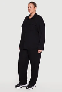 Plus Textured Knit Button Front Shirt