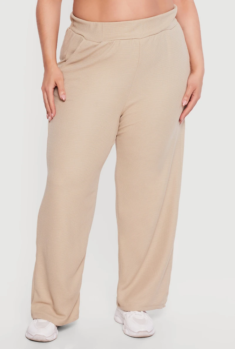 Plus Wide Leg Textured Knit Pants