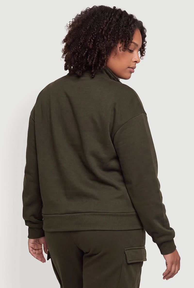 Plus Zip Front Mock Neck  Los Angeles Graphic Pullover Sweatshirt