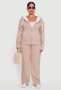 Plus Plush Lined Ribbed Knit Zip Front Hoodie