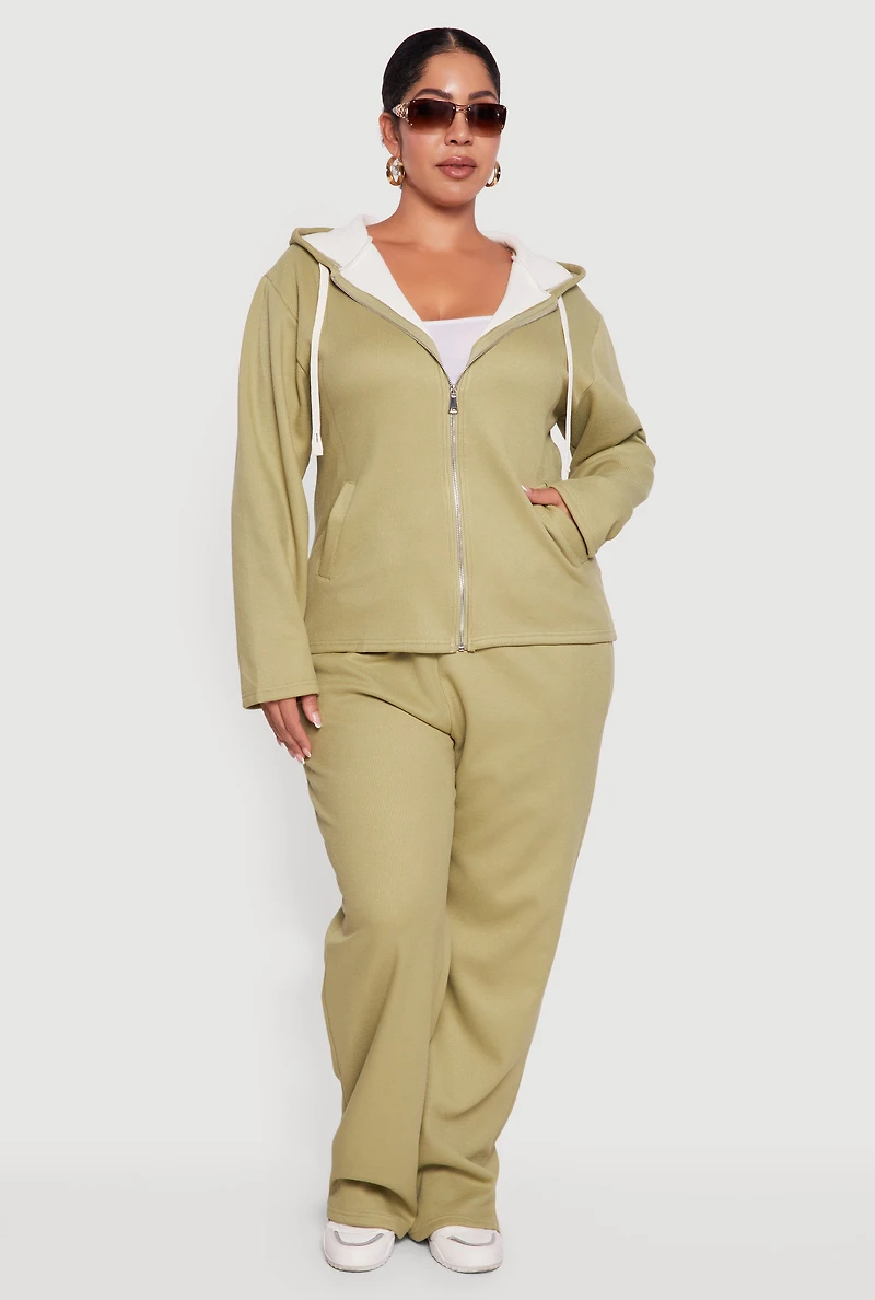 Womens Plus Plush Lined Ribbed Knit High Waisted Sweatpants, 3X