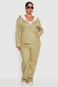 Womens Plus Plush Lined Ribbed Knit High Waisted Sweatpants, 3X