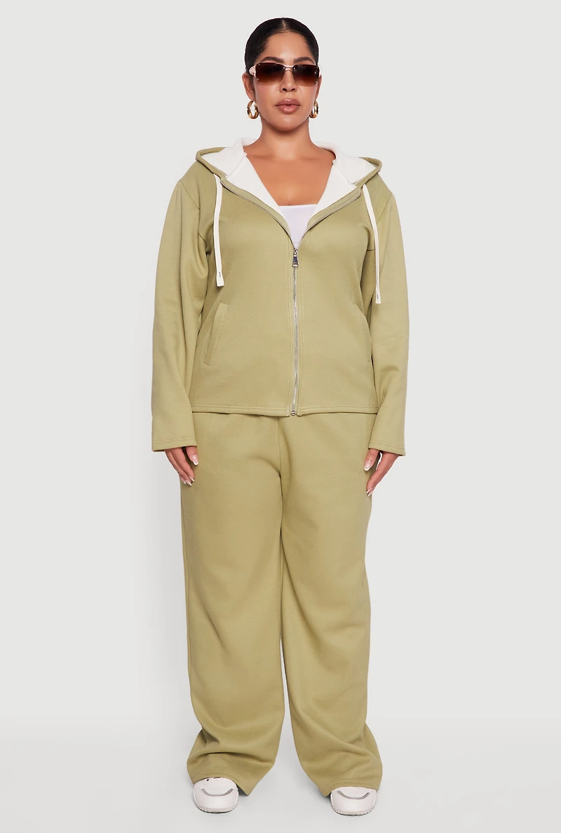 Plus Plush Lined Ribbed Knit High Waisted Sweatpants