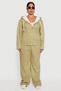 Plus Plush Lined Ribbed Knit High Waisted Sweatpants