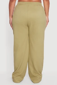 Womens Plus Plush Lined Ribbed Knit High Waisted Sweatpants,