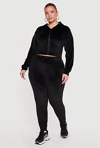 Plus Velour Zip Front Cropped Hoodie