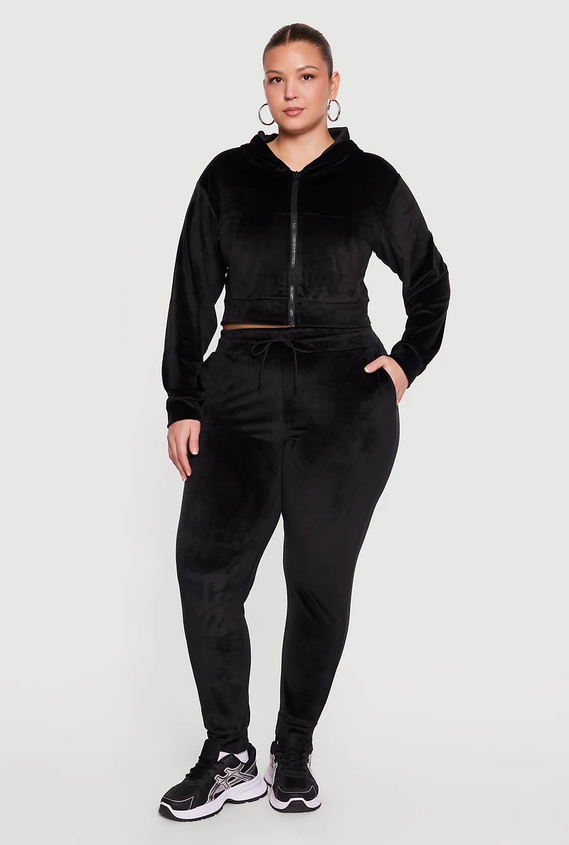 Plus Velour High Waisted Joggers