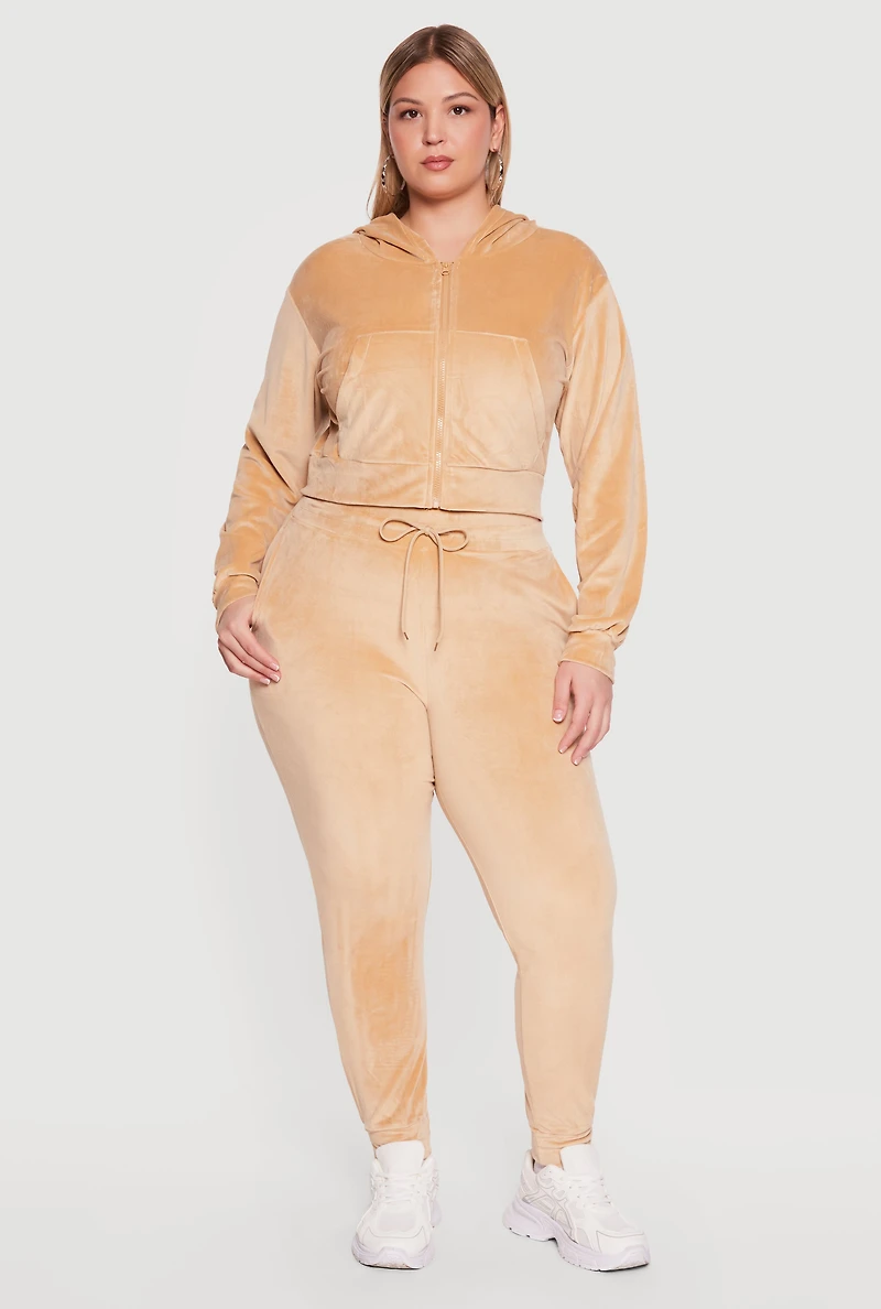 Plus Velour High Waisted Joggers