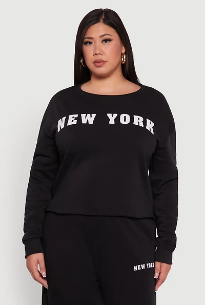 Womens Plus New York Graphic Raw Hem Sweatshirt,