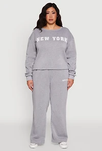 Womens Plus Size New York Graphic Raw Hem Sweatshirt, Grey, Size 3X