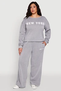 Womens Plus Size New York Graphic Raw Hem Sweatshirt, Grey, Size 3X