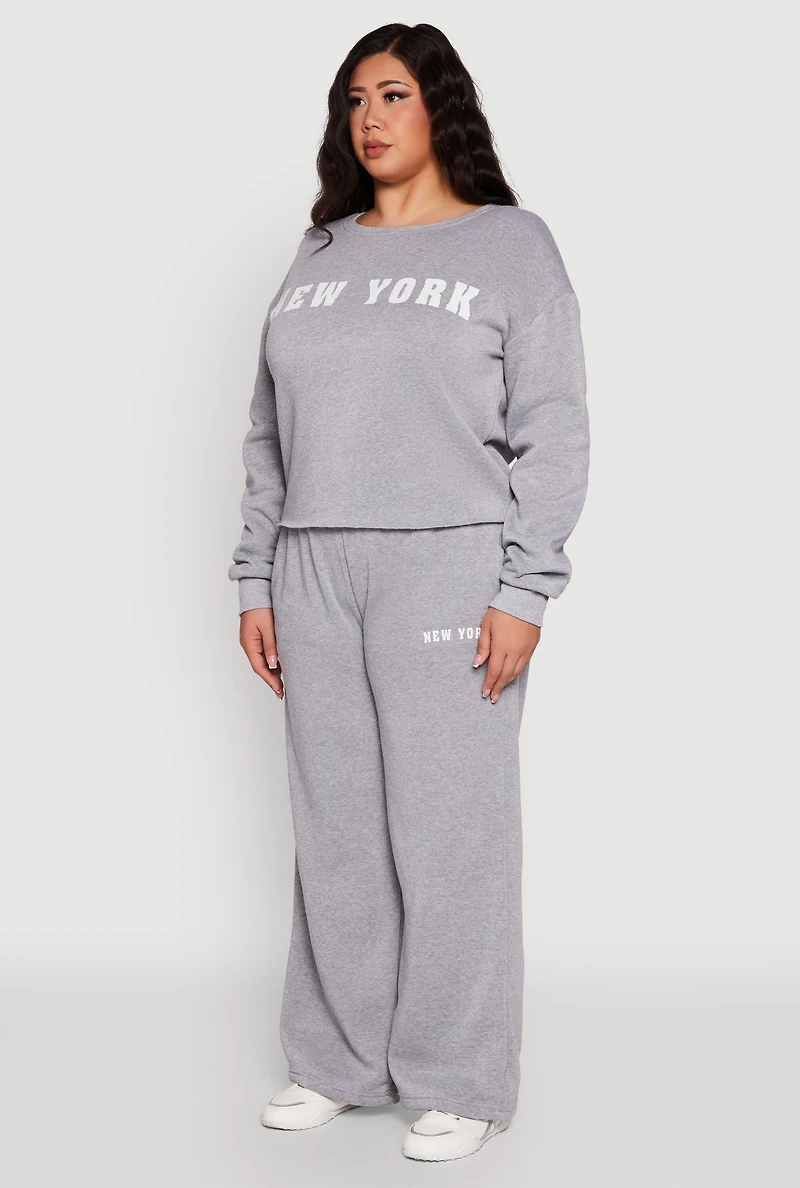Womens Plus Size New York Graphic Raw Hem Sweatshirt, Grey, Size 3X
