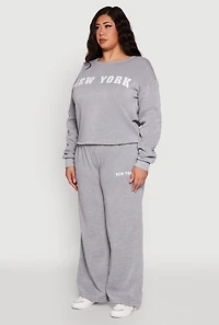 Womens Plus Size New York Graphic Raw Hem Sweatshirt, Grey, Size 3X