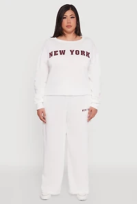 Womens Plus Size New York Graphic Raw Hem Sweatshirt, White, Size 1X