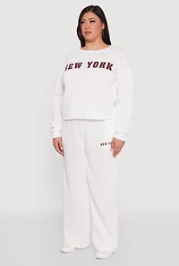 Womens Plus Size New York Graphic Raw Hem Sweatshirt, White, Size 1X