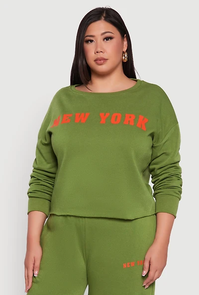 Womens Plus New York Graphic Raw Hem Sweatshirt,