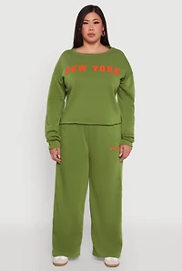 Womens Plus Size New York Graphic Raw Hem Sweatshirt, Green, Size 3X