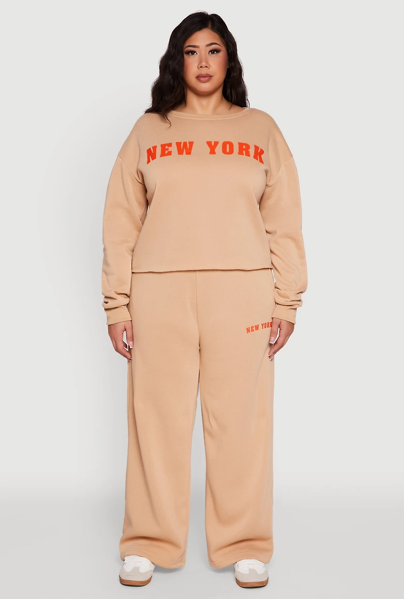 Womens Plus New York Graphic Raw Hem Sweatshirt, 2X