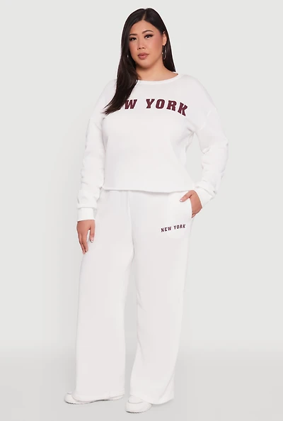 Womens Plus Size New York Graphic Sweatpants, White, Size 3X