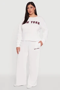 Womens Plus Size New York Graphic Sweatpants, White, Size 3X