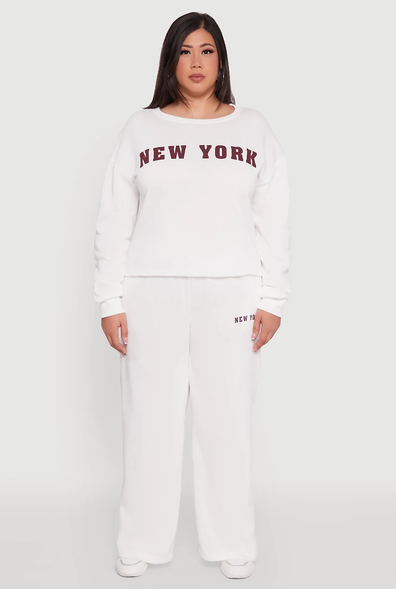 Womens Plus Size New York Graphic Sweatpants, White, Size 1X