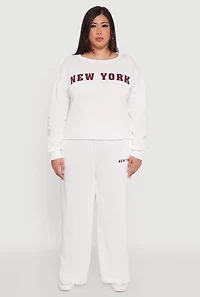Womens Plus Size New York Graphic Sweatpants, White, Size 1X