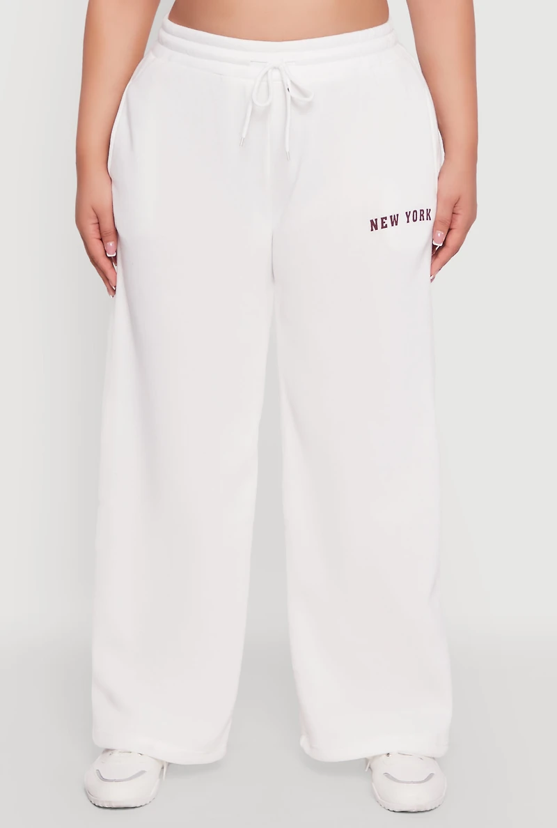 Womens Plus Size New York Graphic Sweatpants, White, Size 3X