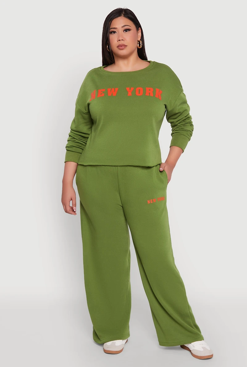 Womens Plus Size New York Graphic Sweatpants, Green, Size 3X