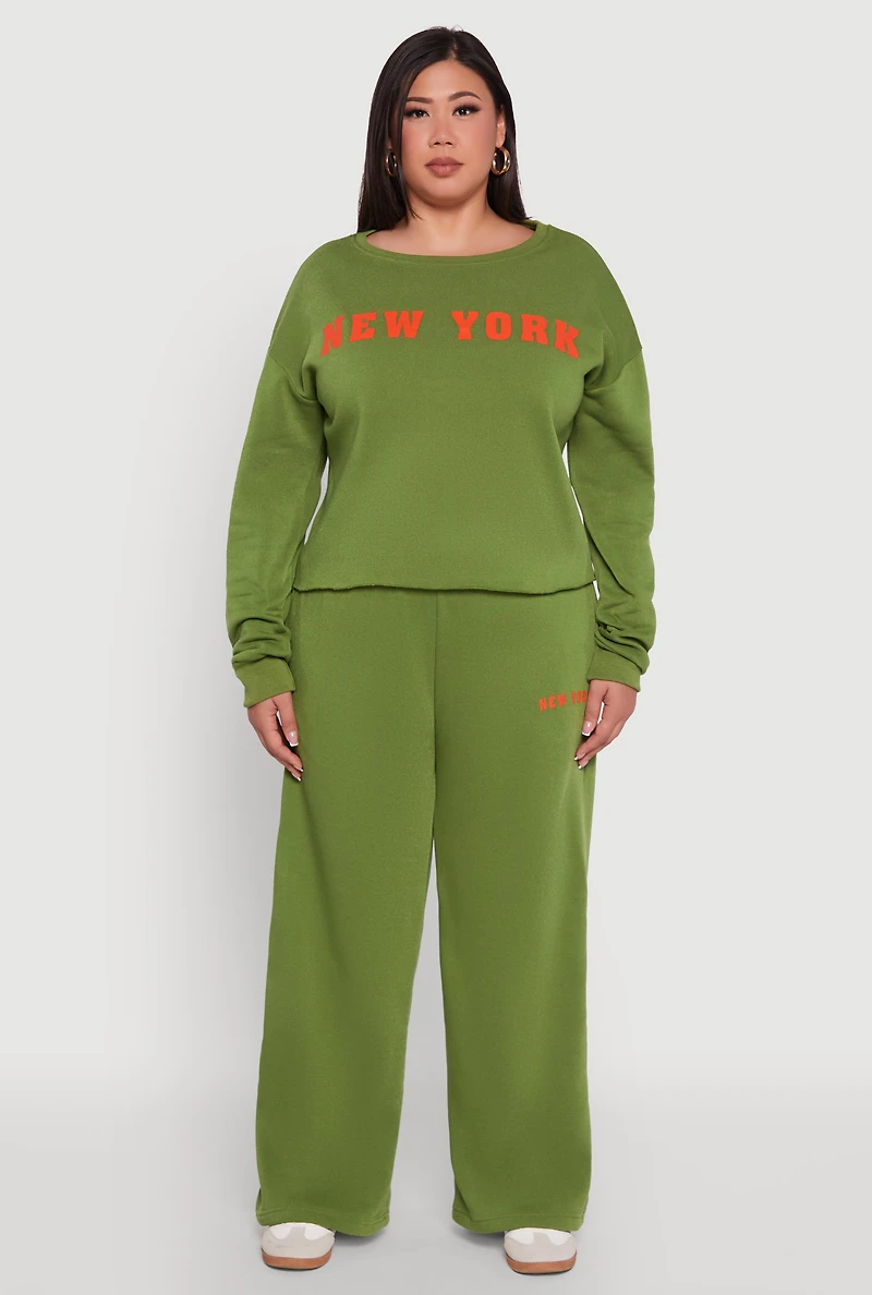 Womens Plus Size New York Graphic Sweatpants, Green, Size 3X