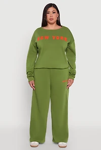 Womens Plus Size New York Graphic Sweatpants, Green, Size 3X