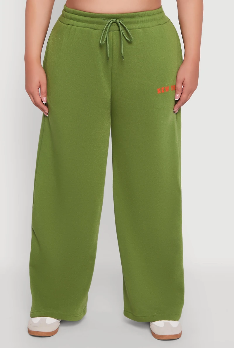 Womens Plus Size New York Graphic Sweatpants, Green, Size 3X