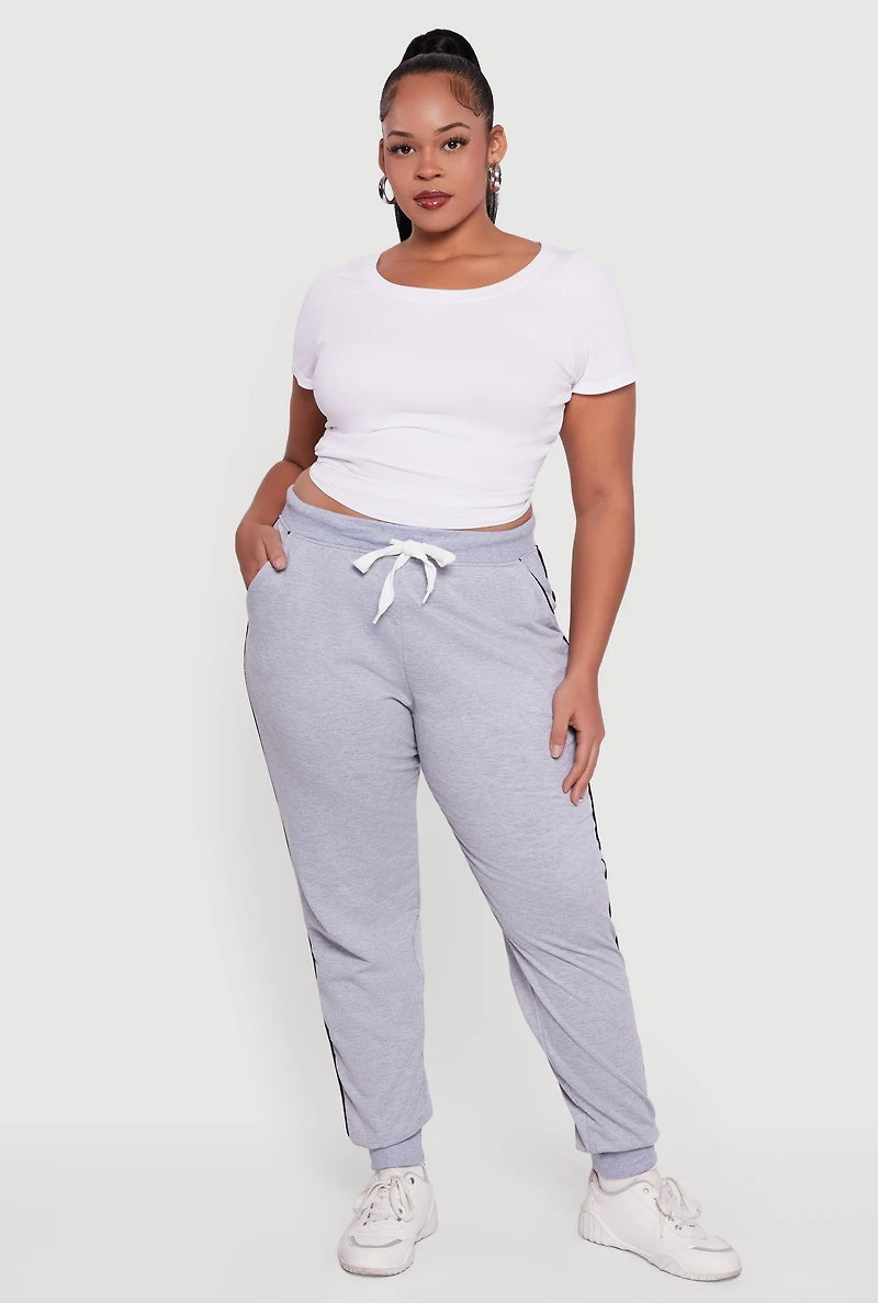 Womens Plus Size High Waisted French Terry Lined Joggers, Grey, Size 3X