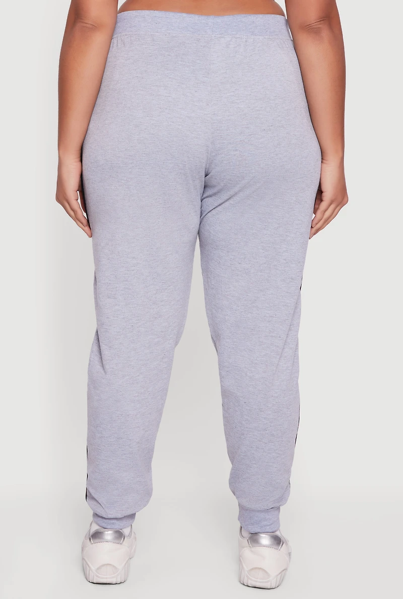 Womens Plus Size High Waisted French Terry Lined Joggers, Grey, Size 3X