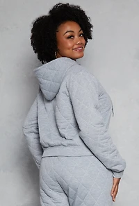 Womens Plus Size Quilted Hoodie, Grey, Size 1X