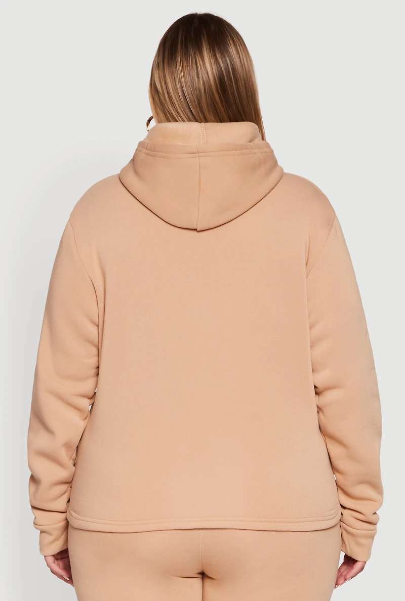 Womens Plus Fleece Pullover Hoodie, Beige,
