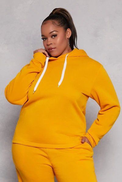Womens Plus Size Fleece Pullover Hoodie, Yellow, Size 1X