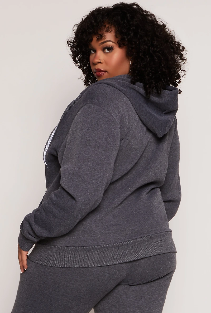 Plus Zip Front Hooded Sweatshirt