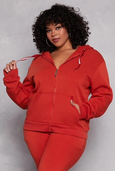 Womens Plus Size Zip Front Hooded Sweatshirt, Orange, Size 1X