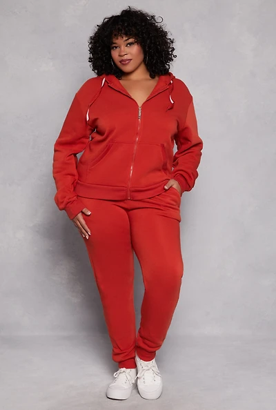 Womens Plus Size Fleece High Waist Joggers, Red, Size 2X