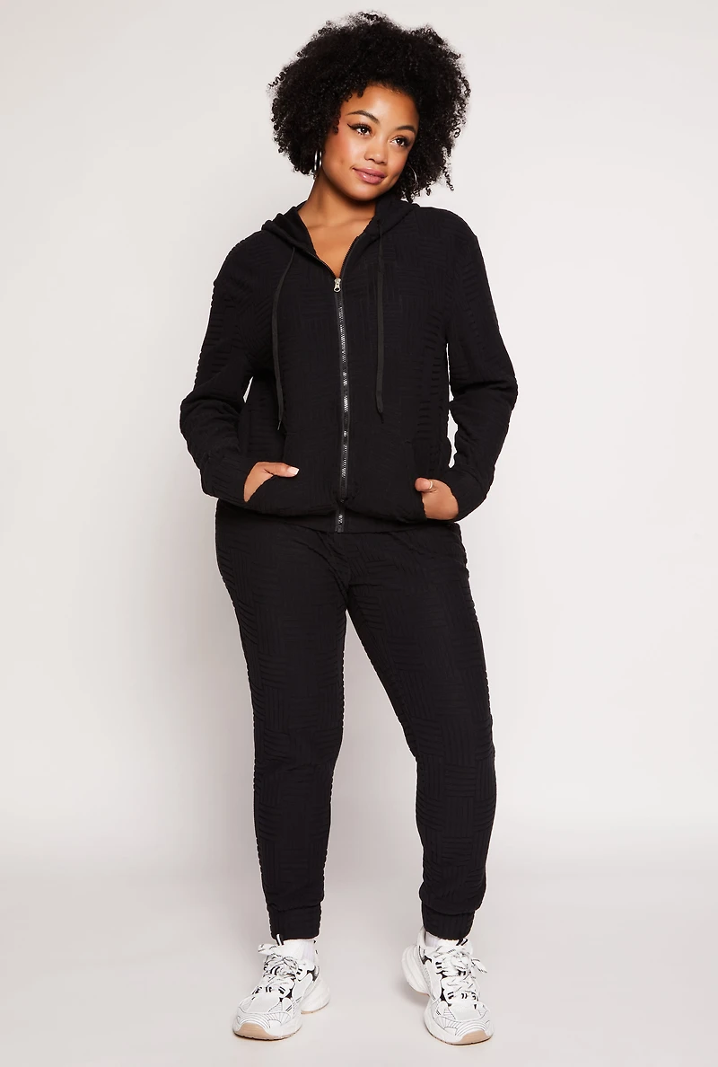 Plus Textured Knit Hooded Sweatshirt