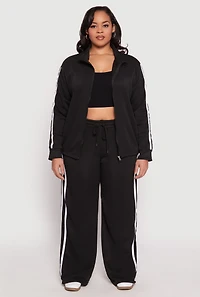Plus Varsity Stripe Zip Front Sweatshirt