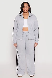 Womens Plus Size Varsity Stripe Zip Front Sweatshirt, Grey, Size 1X