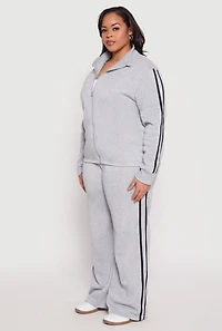 Womens Plus Size Varsity Stripe Zip Front Sweatshirt, Grey, Size 1X