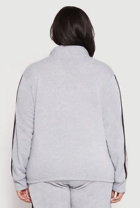 Womens Plus Size Varsity Stripe Zip Front Sweatshirt, Grey, Size 1X
