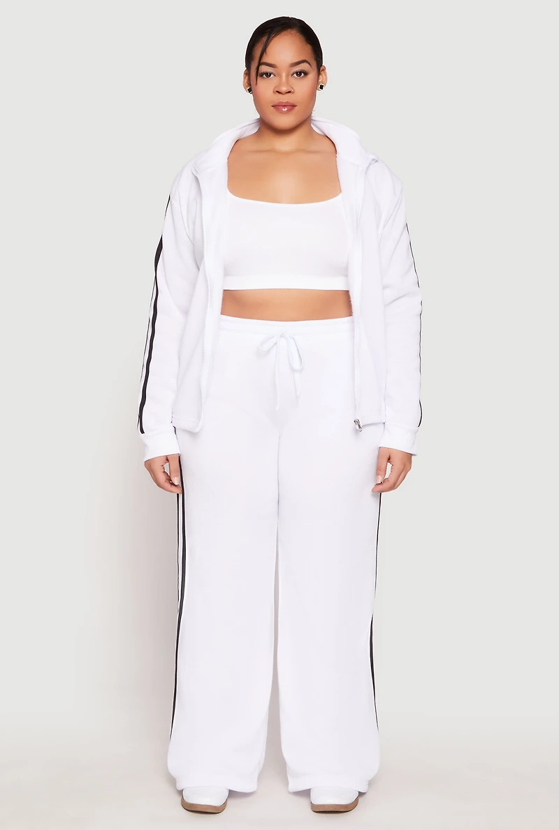 Womens Plus Size Varsity Stripe Zip Front Sweatshirt, White, Size 2X