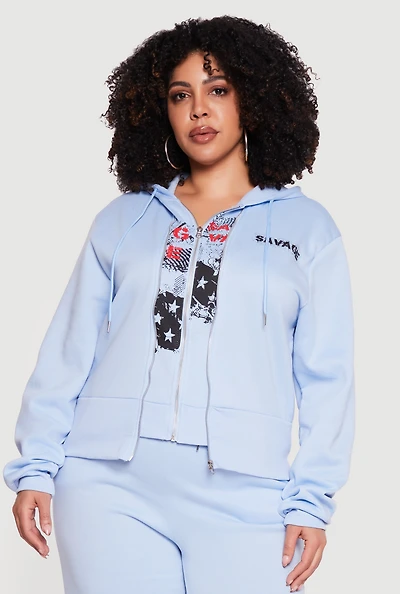 Plus Savage Graphic Double Zip Front Hoodie
