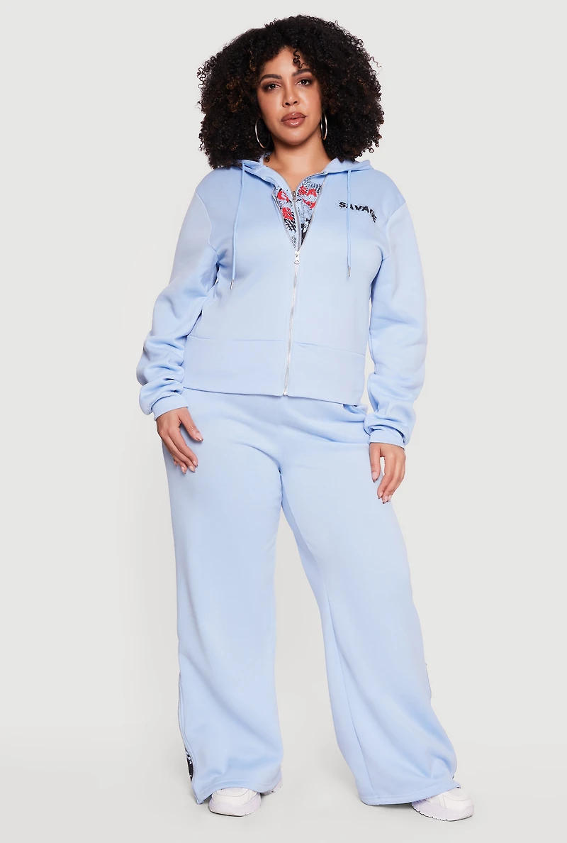 Plus Savage Graphic Double Zip Front Hoodie