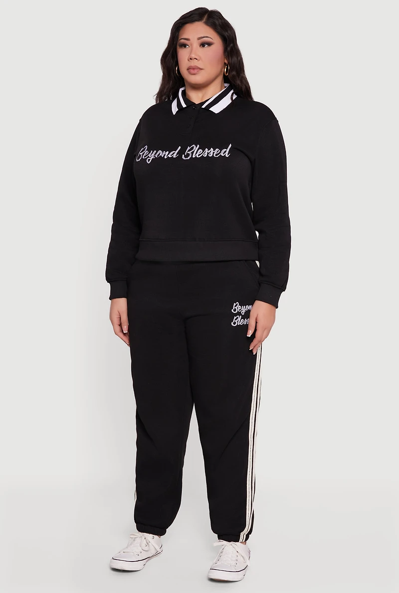 Plus Embroidered Beyond Blessed Graphic Sweatshirt