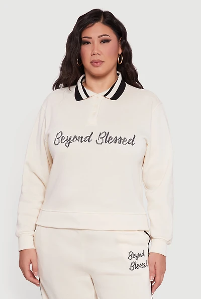 Womens Plus Embroidered Beyond Blessed Graphic Sweatshirt,